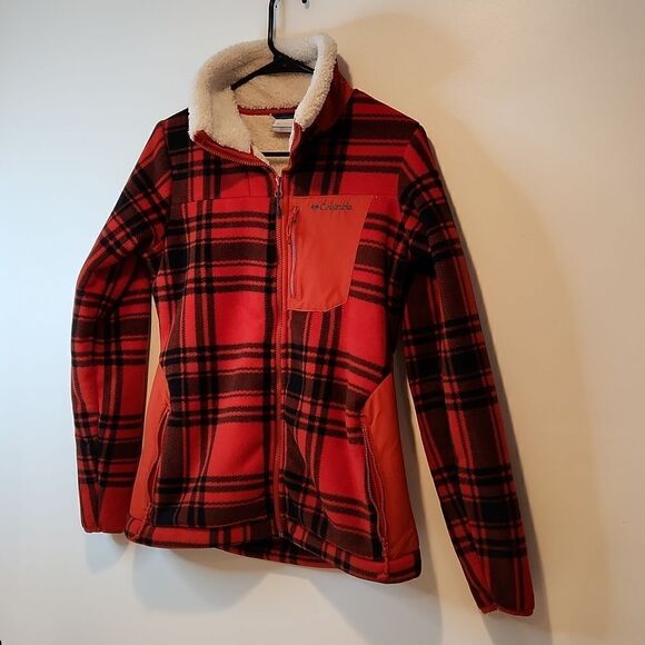 Columbia Women's Red Plaid Fleece Lined Jacket Coat Ladies Size Small NICE!! - Picture 3 of 13